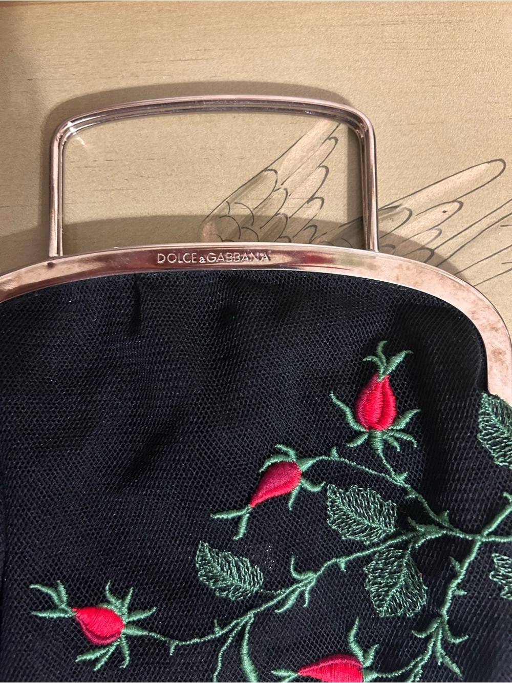 Vintage Dolce & Gabbana Black Embroidered Rosebud Frame Clutch